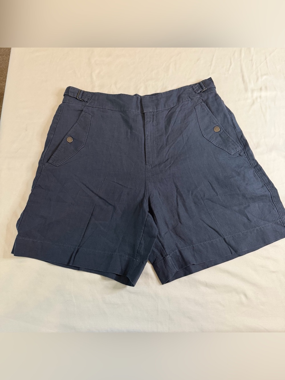 Athleta Linen Blend Blue Pull On Shorts Size 10 7” Inseam Casual Summer NWOT